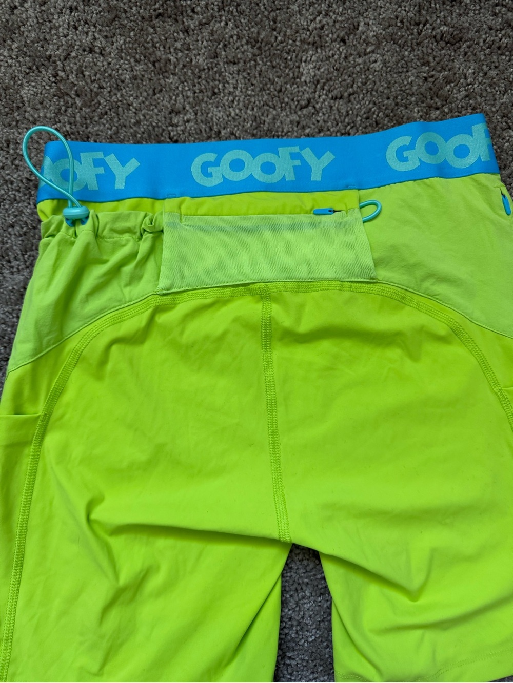 Outdoor Voices x Disney Goofy Collab Neon Lime Shorts w/ Blue Waistband Sz Lrg